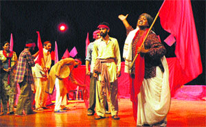 Artistes stage a play at Tagore Theatre in Chandigarh on Friday.
