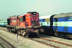 An engine and bogies of Malwa Super Fast train stranded at the Ramnagar Station, near Udhampur.