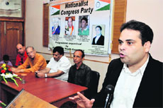 Gourav Kapoor, state president, Nationalist Youth Congress, addresses the gathering during a programme to observe August Kranti Din in Jammu on Friday. 