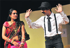 Artistes stage the play Honeymoon at Tagore Theatre in Chandigarh on Saturday. 