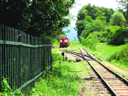 The Pathankot-Joginder Nagar rail track in the Kangra valley near Baijnath.