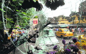 A bus that met with an accident in front of West Bengal CM Mamata Banerjee's residence in Kolkata on Saturday.