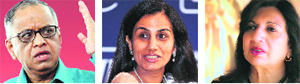 Epistolary wisdom from parents: (From left) Narayana Murthy, Chanda Kochhar and Kiran Mazumdar-Shaw