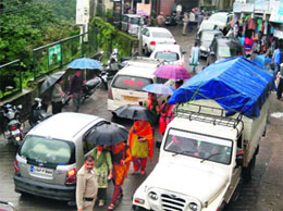With the weekend tourist rush returning, traffic snarls become the order of day in Mussoorie on Sunday