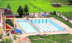 The swimming pool at the Indira Gandhi Stadium in Una district.