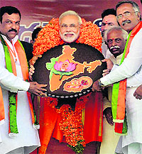 Gujarat Chief Minister Narendra Modi at a rally in Hyderabad on Sunday