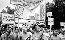 All Bodo Student Union activists protest demanding a separate state of Bodoland at Dhekiajuli in Assam on Sunday