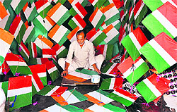 Tricolour kites on sale ahead of Independence Day in Moradabad on Sunday