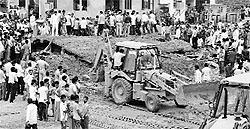 Rescue work in progress after a two-storey building collapsed in the Karni Vihar area of Jaipur on Sunday