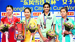Li Xuerui, Ratchanok Intanon, PV Sindhu and Bae Yeon Ju, the four medal-winners in the womens singles event, received their medals on Sunday