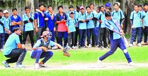Players in action during the Inter-School Softball Championship for Boys (U-17) at Government Model Senior Secondary School, Sector 35,  in Chandigarh on Monday. 