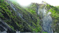 A hill opposite Trilochen Mahadev on the Chamba-Bharmour highway often affected by landslides during rains. 