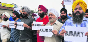 Members of various Sikh organisations take part in a peace rally in Jammu on Monday. 