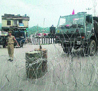 The Army patrols Rajouri in the Jammu region on Monday. 