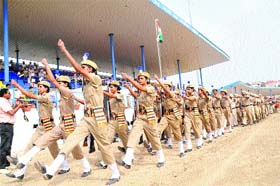 A contingent of police women takes part in the drill