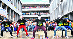 Students of SGGS College, Sector 26, perform a flash mob on the college campus in Chandigarh on Tuesday