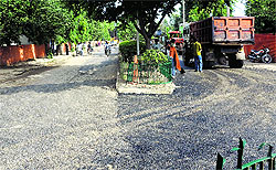 The municipal staff have recarpeted one side of the road, which is to be used by Punjab Deputy Chief Minister Sukhbir Singh Badal’s cavalcade on August 15, while leaving the other side unrepaired in Phase VI, Mohali