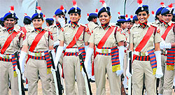 Policewomen take part in the full dress rehearsal in Chandigarh