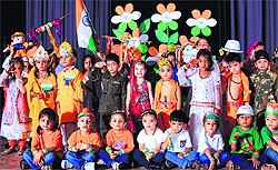 Kindergarten students of Shivalik Public School celebrate Independence Day at Phase VI in Mohali
