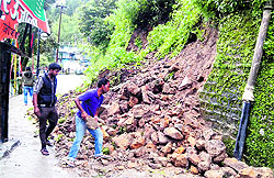 Overnight rains triggered a landslide near Camel Backs Road in Mussoorie on Tuesday