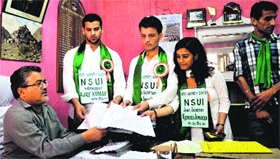 the NSUI submit nomination papers for the SCA elections at HPU in Shimla on Tuesday.