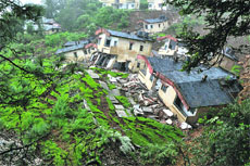 Army houses destroyed due to a massive landslide in Dharamsala last week.