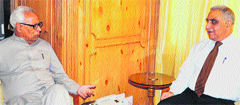 Governor NN Vohra with Vice Chancellor of the Central University of Jammu SS Bloeria at Raj Bhawan in Srinagar on Tuesday. A Tribune photograph