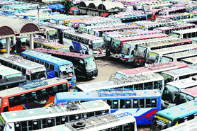 Buses parked at an inter-district bus terminal in Dhaka during a nationwide strike on Tuesday.
