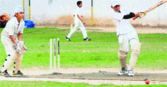 Players in action during the fourth Vivek Trophy Cricket Tournament for Boys (U-14) in Chandigarh on Wednesday. Tribune photo: Parvesh Chauhan