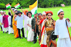 Students take part in an Independence Day programme at The British School in Sector 44, Chandigarh, on Wednesday. 