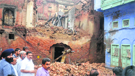 The buildings which collapsed at Katra Bhai Sant Singhin Amritsar.