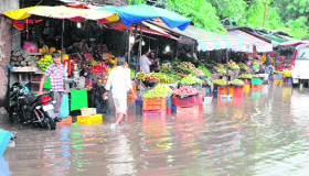 An inundated vegetable market on the Majitha road in Amritsar on Friday.