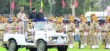 Chief Minister Virbhadra Singh during the state-level Independence Day function at Paddal Maidan in Mandi. 