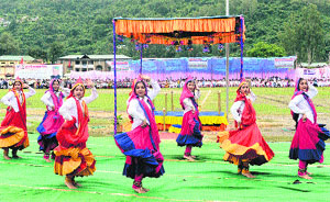 Dancers perform in the state-level Independence Day programme in Mandi on Thursday. 