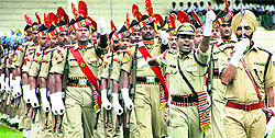 Jawans participate in a parade during the Independence Day function in Jalandhar on Thursday
