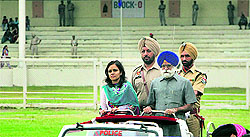 Minister of Jail Sarwan Singh, DC Shruti Singh and DCP JS Sidhu at the Independence Day function in Jalandhar on Thursday