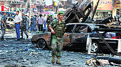 A soldier at the site of car bomb in Beirut