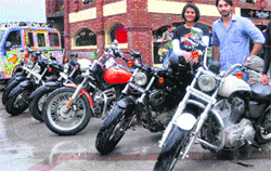Members of Harley Davidson Club at the Wagah border on Independence Day. A Tribune photograph 