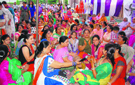 Women of Panchvati Nagar celebrate Teej festival.