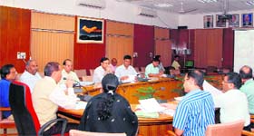 Chief Secretary Subhash Kumar chairs a meeting to review disaster relief work in Dehradun on Saturday