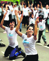 Underprivileged children perform a dance to raise funds for the victims of the Uttarakhand tragedy in New Delhi on Saturday.