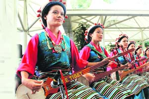 Artistes from the TIPA perform a cultural programme during the public felicitation of Kalon Tripa Dr Lobsang at Tsuglakhang Temple, Mcleodganj