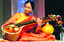 Dr Jayanthi Kumaresh Saraswati performs during the fifth Chandigarh Art and Heritage Festival at Tagore Theatre on Sunday