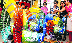 Visitors have a look at a model during an exhibition at Manav Mangal School in Phase X, Mohali, on Sunday