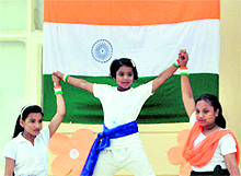 Children present an item during an Independence Day function at SMD Little Champ School in Sector 2, Panchkula
