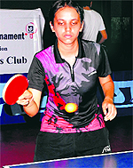 Kalyani returns a shot during a TT match at Sector 23 in Chandigarh on Sunday