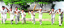 Players of St Josephs School in a jubilant mood after winning the quarterfinal match at Sector 44 in Chandigarh on Sunday