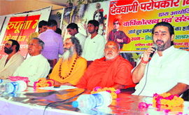 Saints attend a Sanskrit convention at Nirdhan Niketan Ashram in Haridwar on Sunday. 
