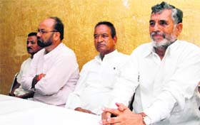 Diwakar Bhatt, a former Uttarakhand minister, addresses a press conference in Dehradun on Sunday