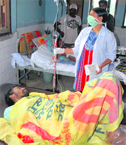 Amit at the Civil Hospital in Jalandhar on Sunday.